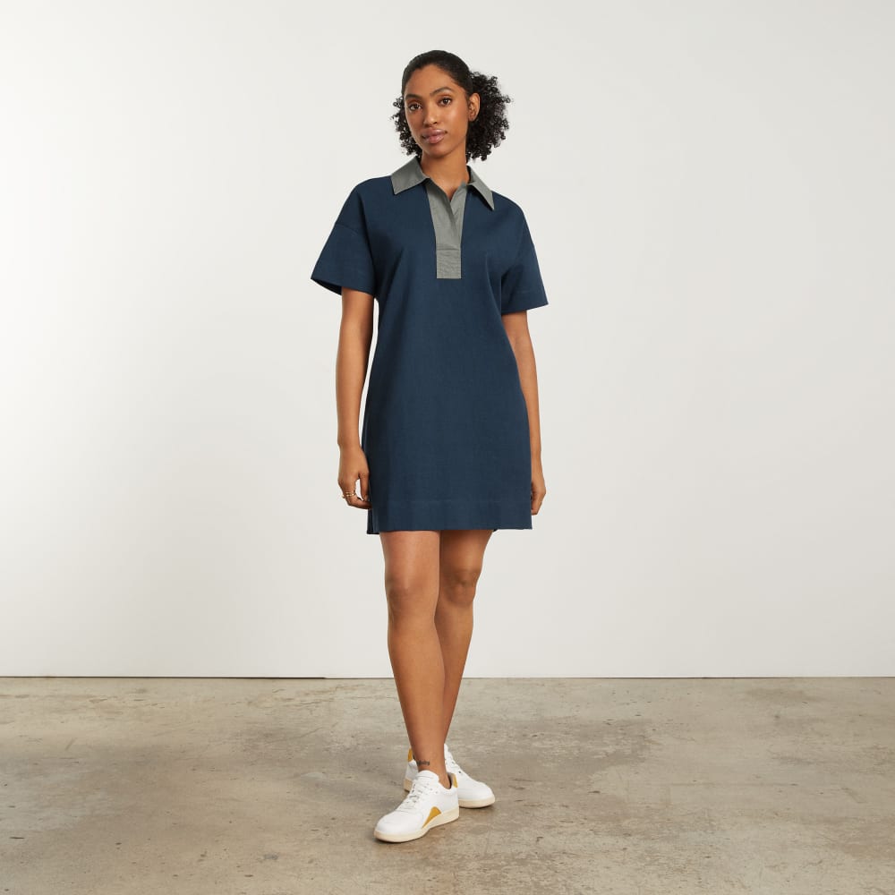 The Organic Cotton Polo Dress in Atlantic — detail view