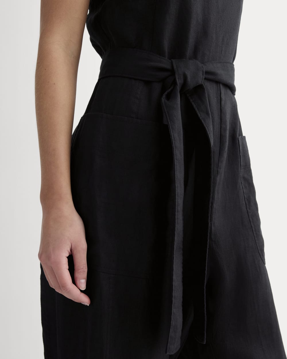 The Utility Coverall in Linen in Black — detail view