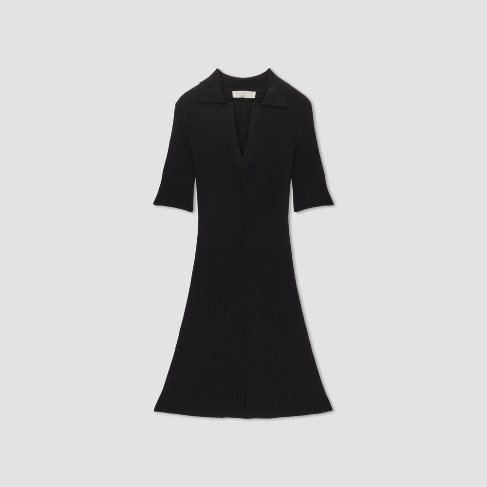 The Ribbed Short-Sleeve Polo Dress in Black — alternate view