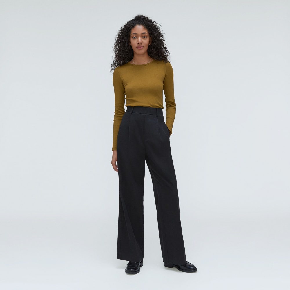 The Pima Micro-Rib Long-Sleeve Crew in Tapenade — detail view