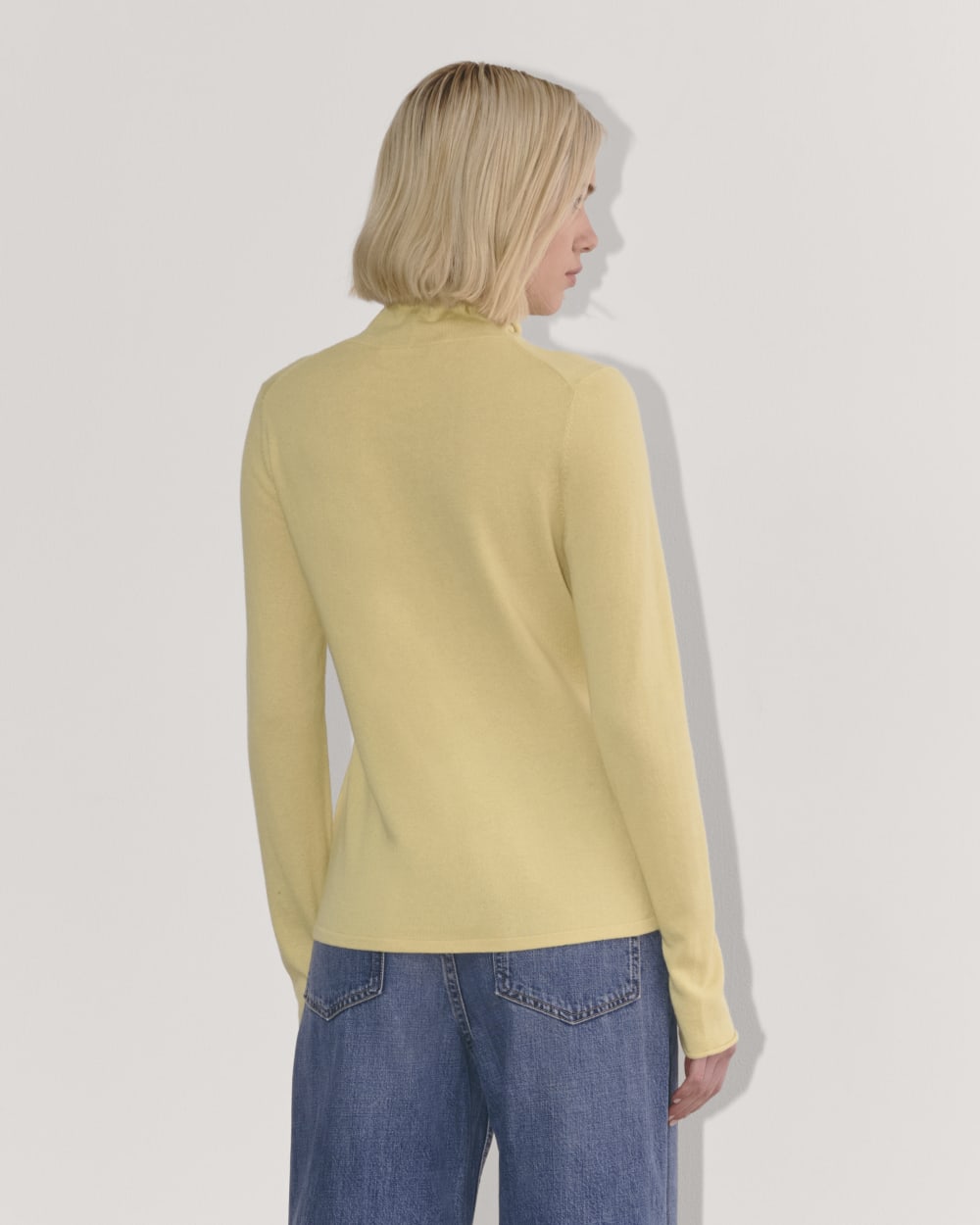 The Funnel Neck in Cotton Cashmere in Parsnip — detail view
