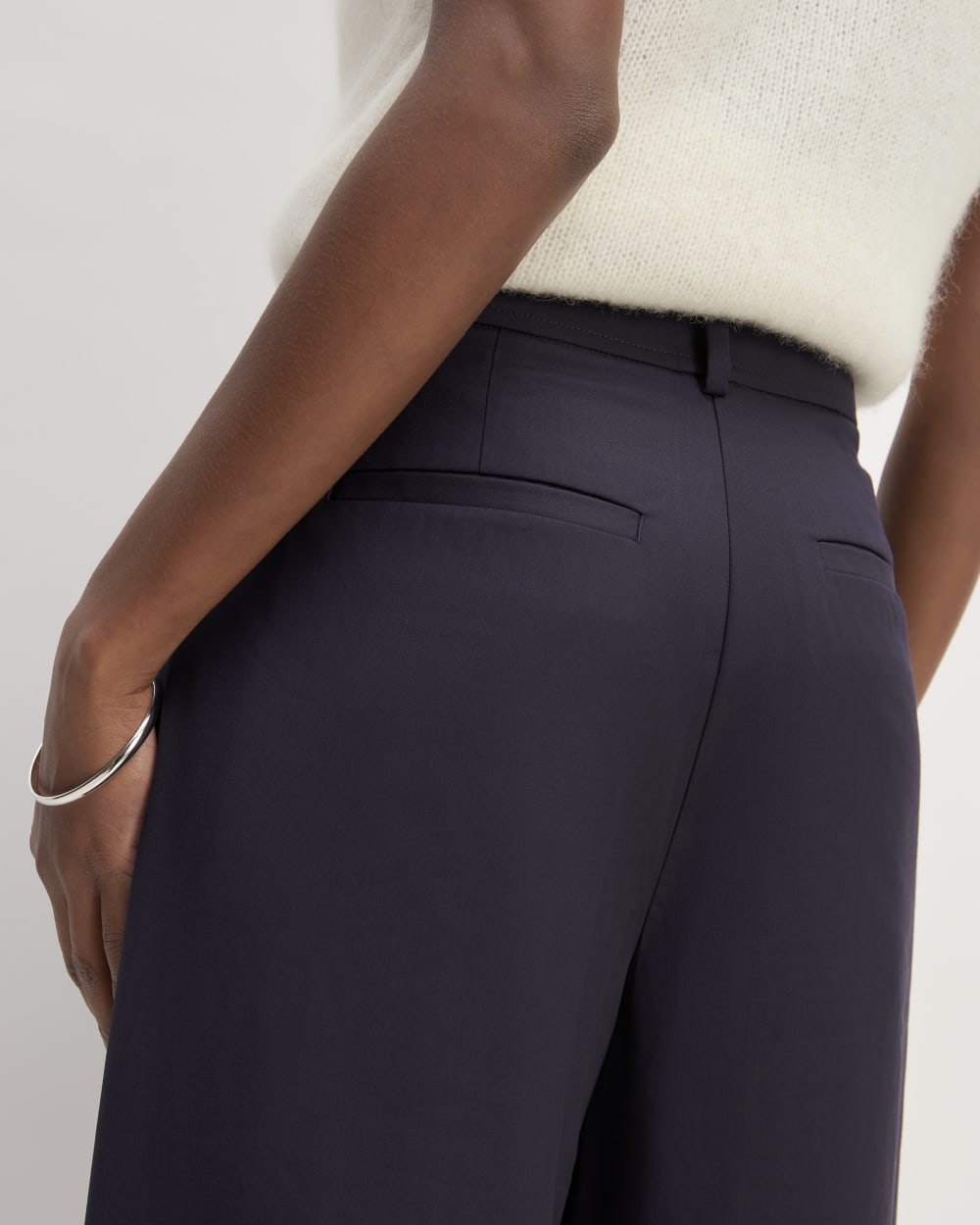 The Italian Wool Way-High® Drape Pant in Navy — detail view