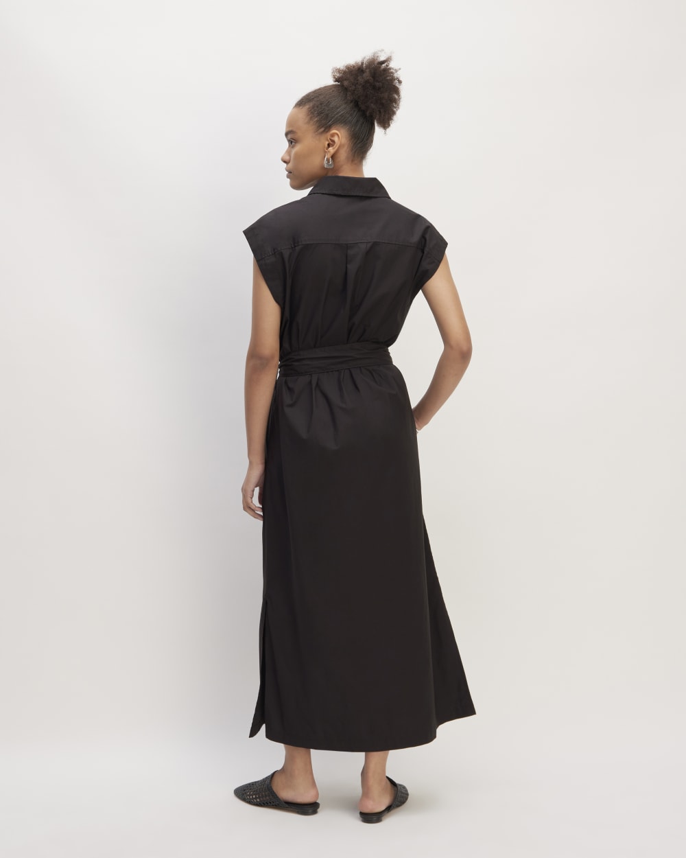 The Supima® Cotton Short-Sleeve Shirt Dress in Black — detail view
