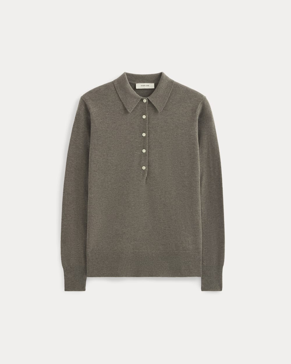 Oversized Polo Sweater in Cotton Merino in Heather Ash Taupe — alternate view
