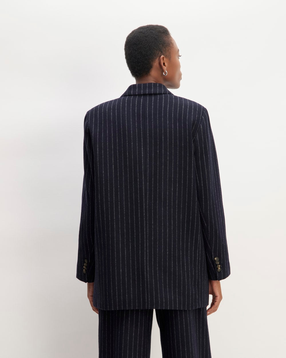The ReWool® Double-Breasted Blazer in Navy / Bone — detail view