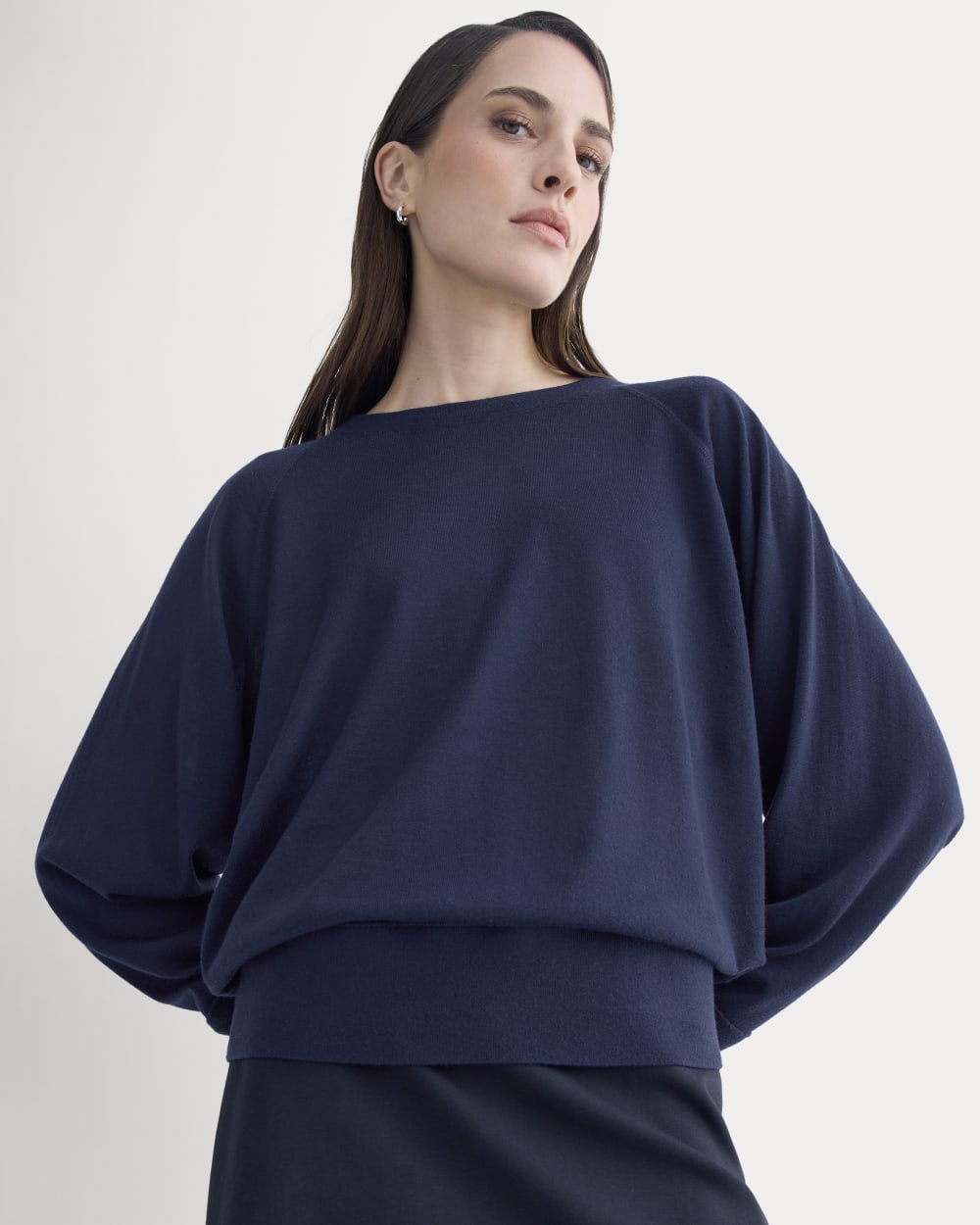 Raglan Sweater in Ultrasoft Merino in Rich Navy — front view