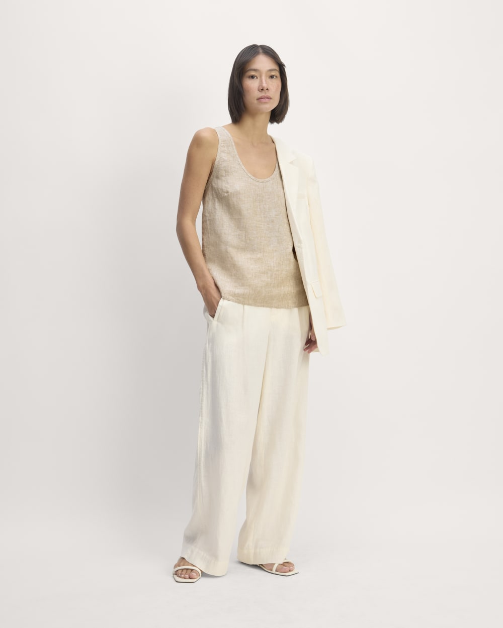 The Scoop Tank in Linen in Cornstalk Chambray — detail view