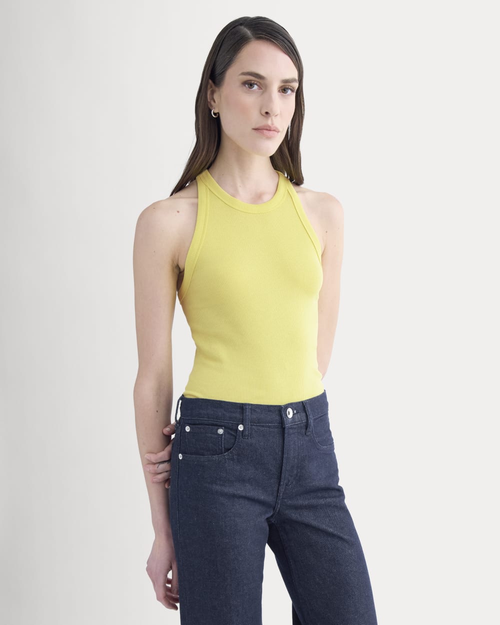 Luxe Rib Racerback Tank in Celandine — front view