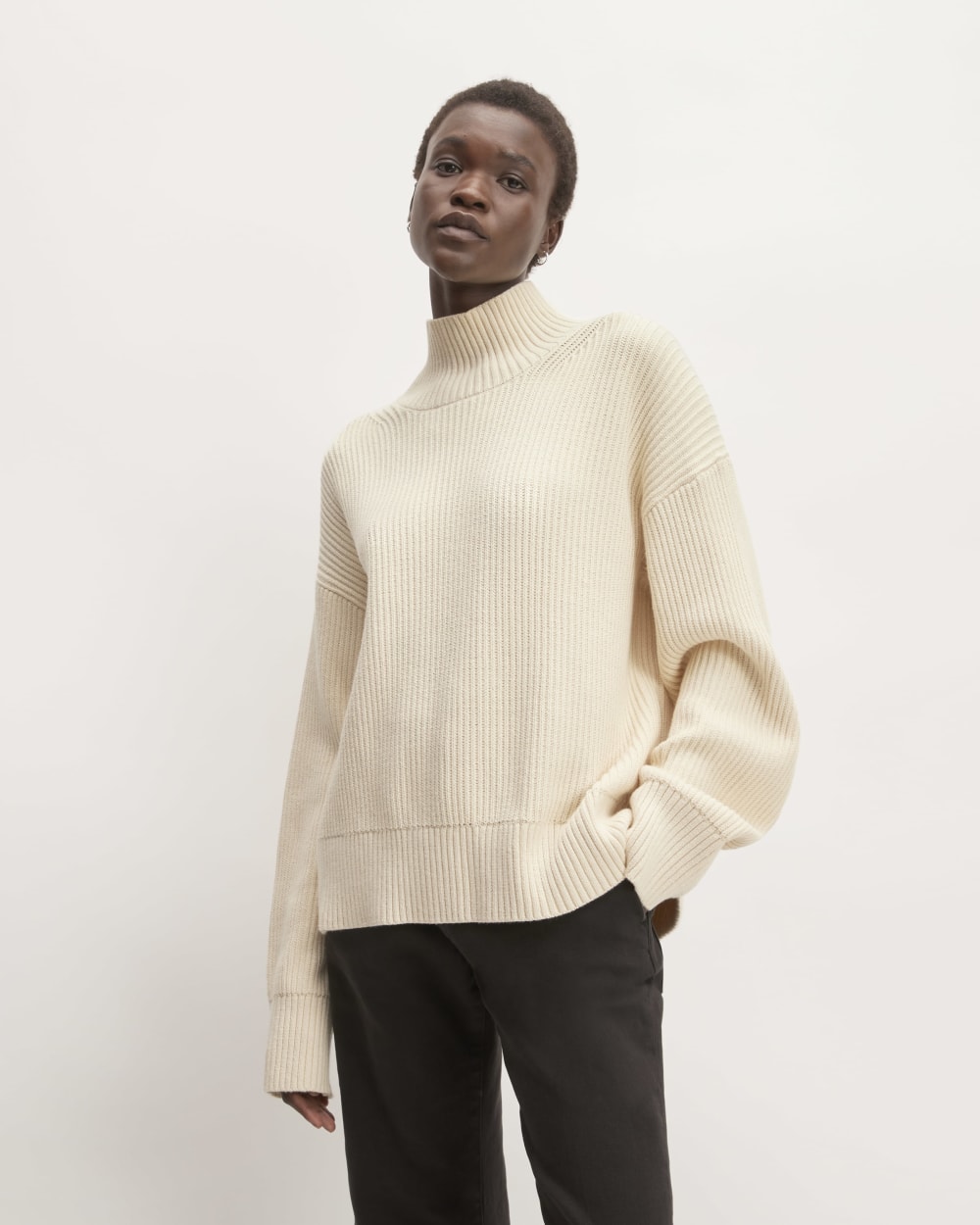 The Organic Cotton Ribbed Turtleneck in Canvas — front view