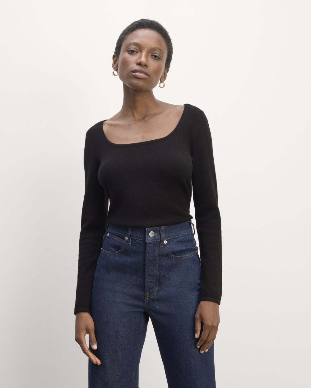 The Square Neck in Cashmere in Black — front view