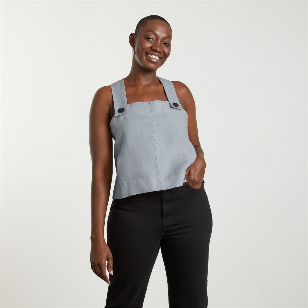 The Apron Linen Tank in Sky — alternate view