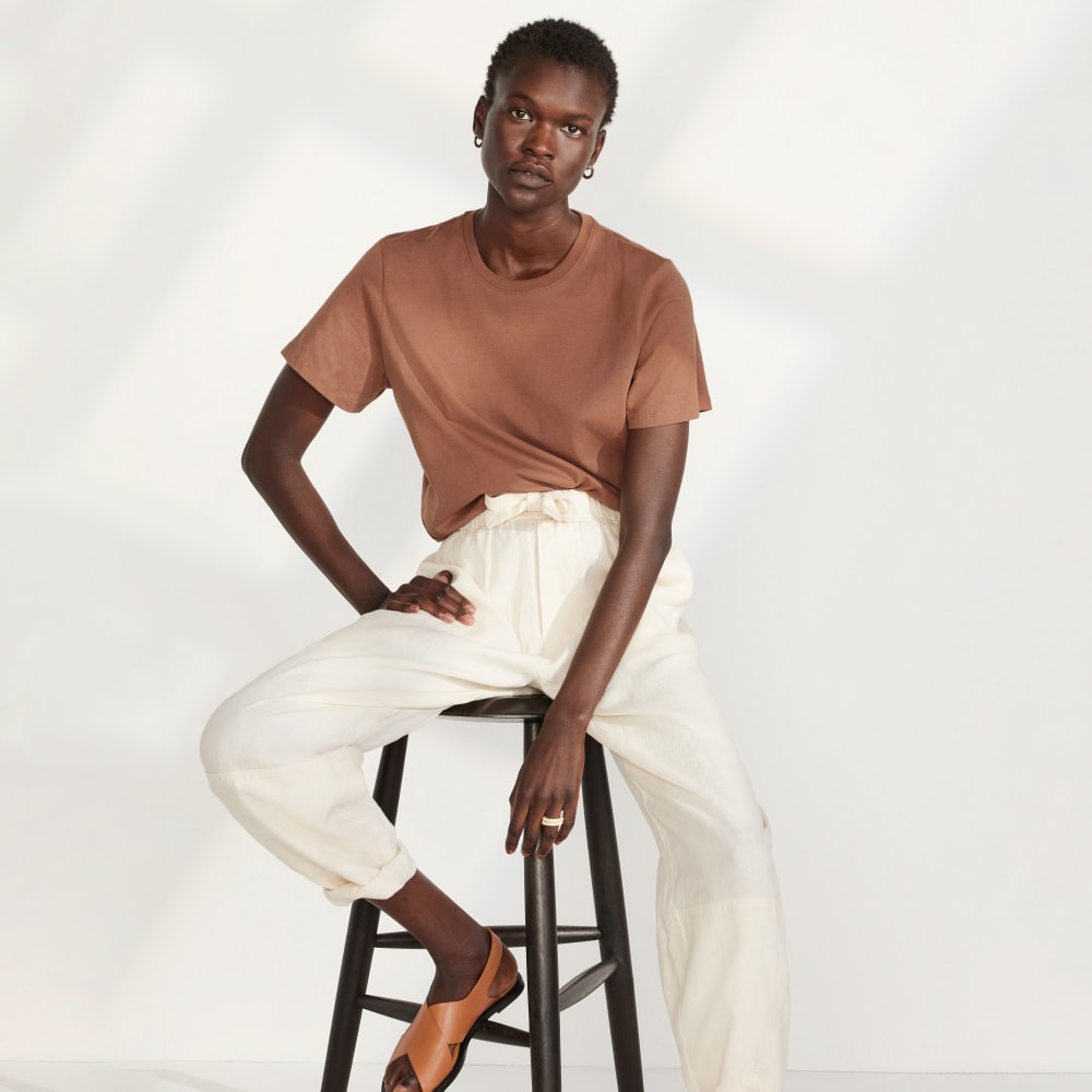 The Organic Cotton Crew Tee in Carob Brown — detail view