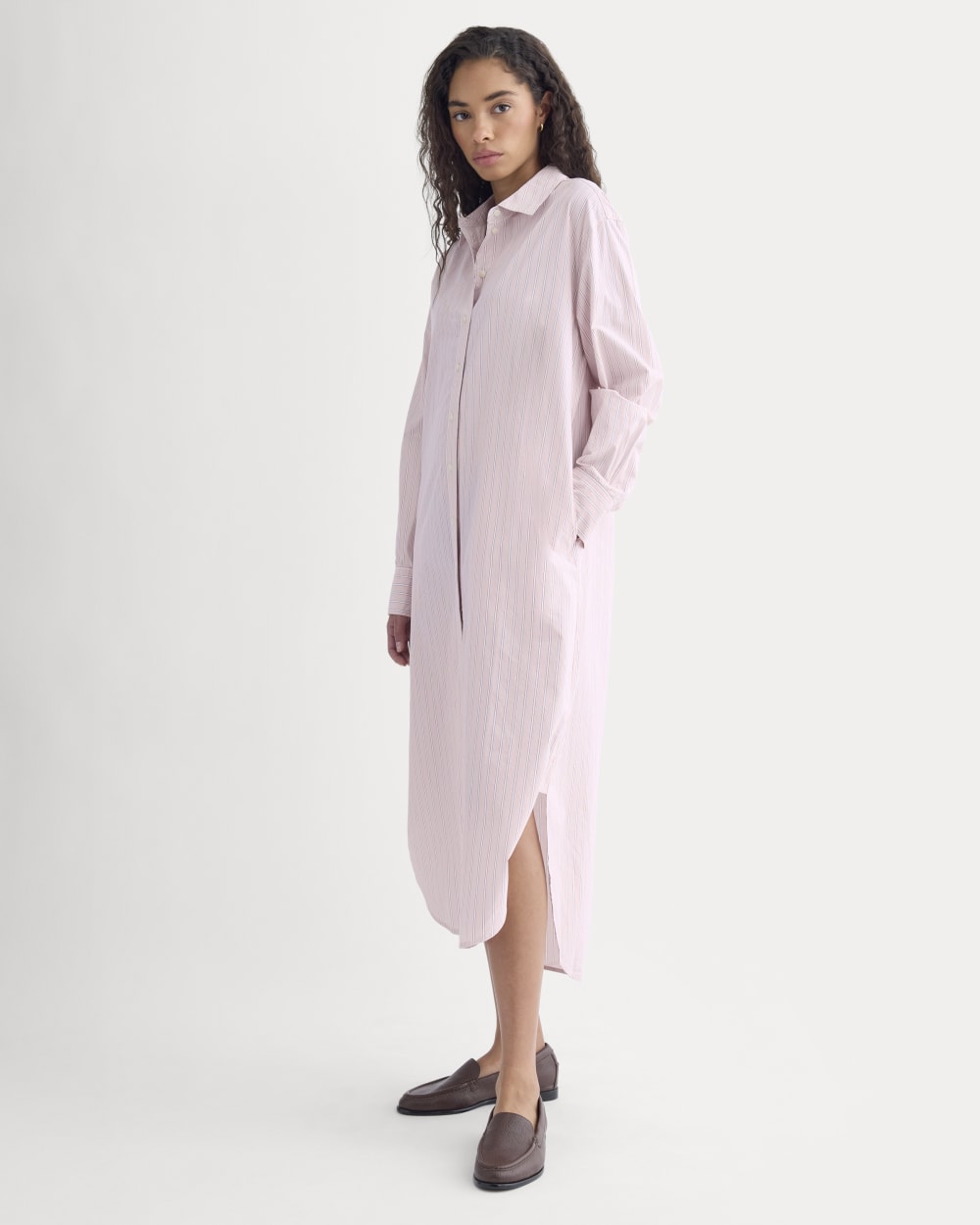 Midi Shirtdress in Ultrasoft Cotton in Burnished Lilac/Gardenia — detail view