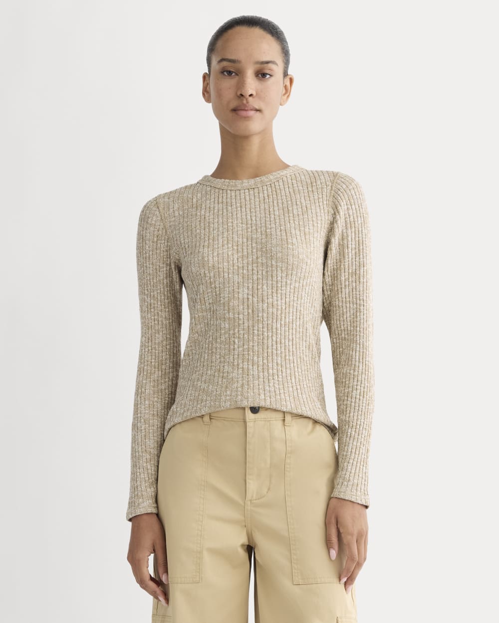The Cozy Rib Long-Sleeve Tee in Cornstalk / Bone Twist — front view