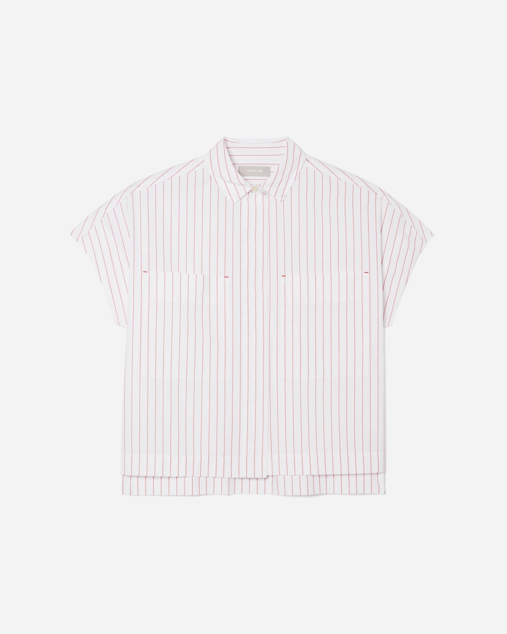 The Short-Sleeve Box Shirt in Red Pinstripe — detail view