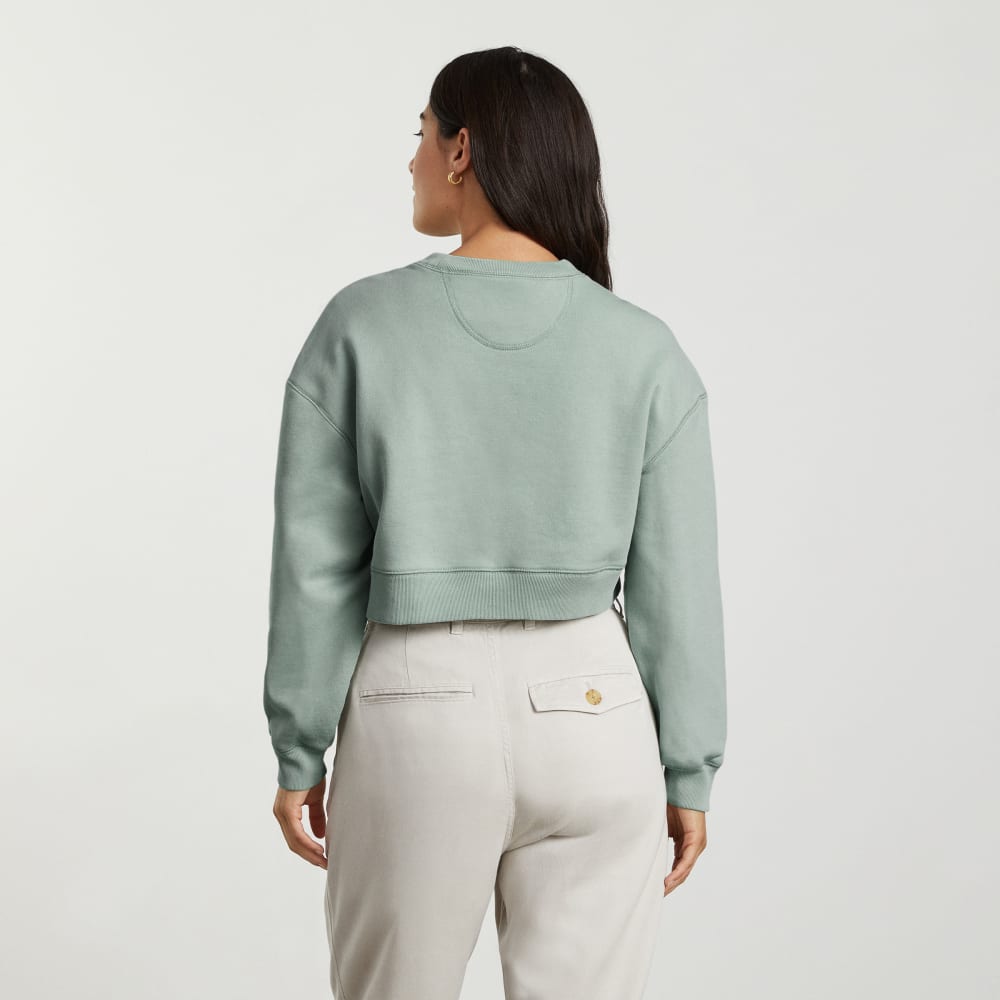 The Organic Cotton Cropped Crew in White Sage — detail view