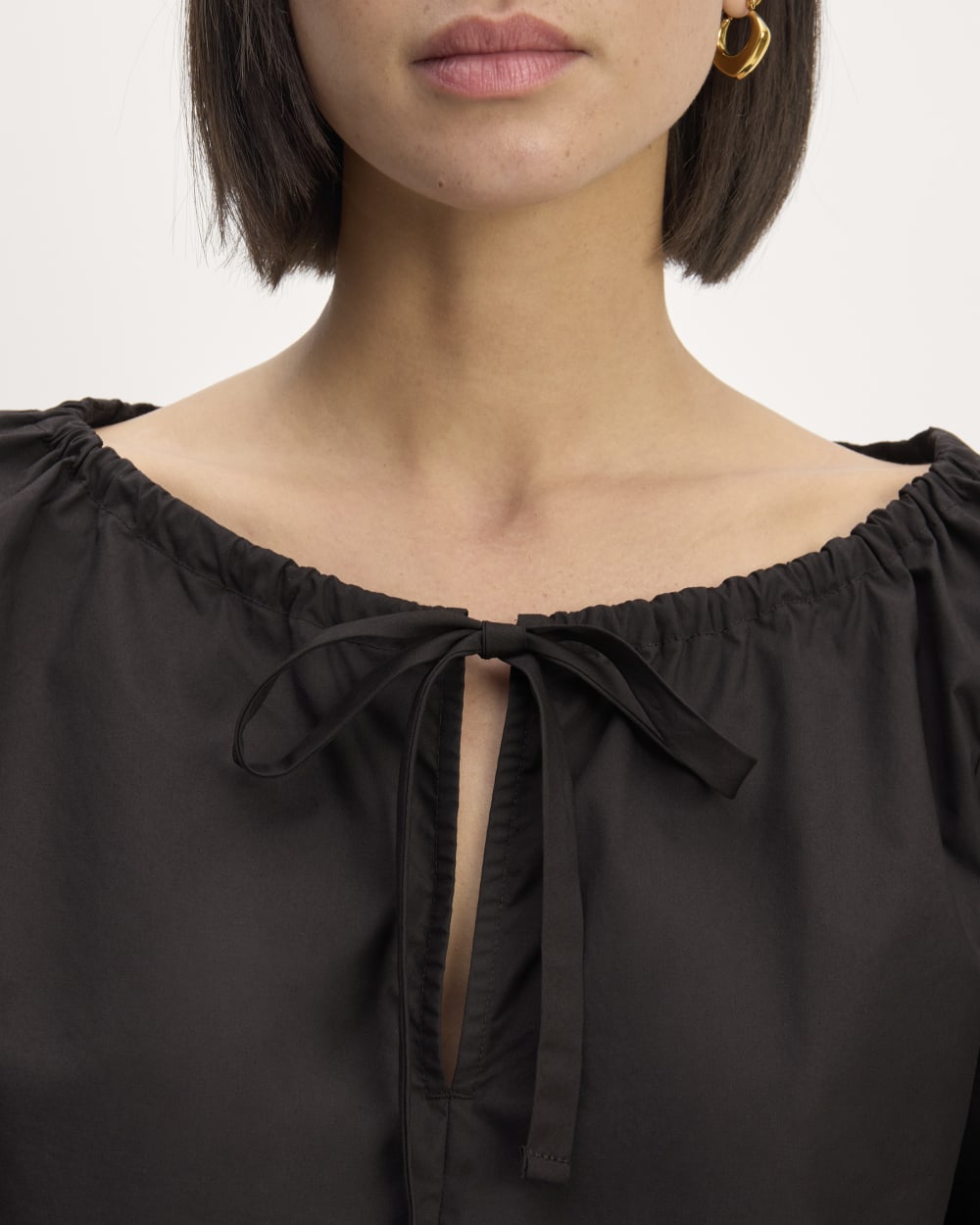The Supima® Puff-Sleeve Top in Black — detail view