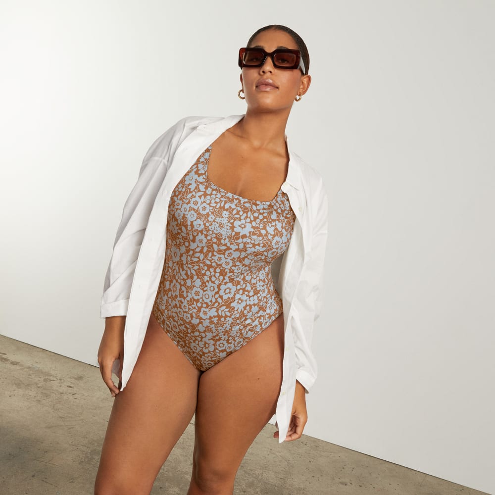 The Square-Neck One-Piece in Honey Floral — detail view