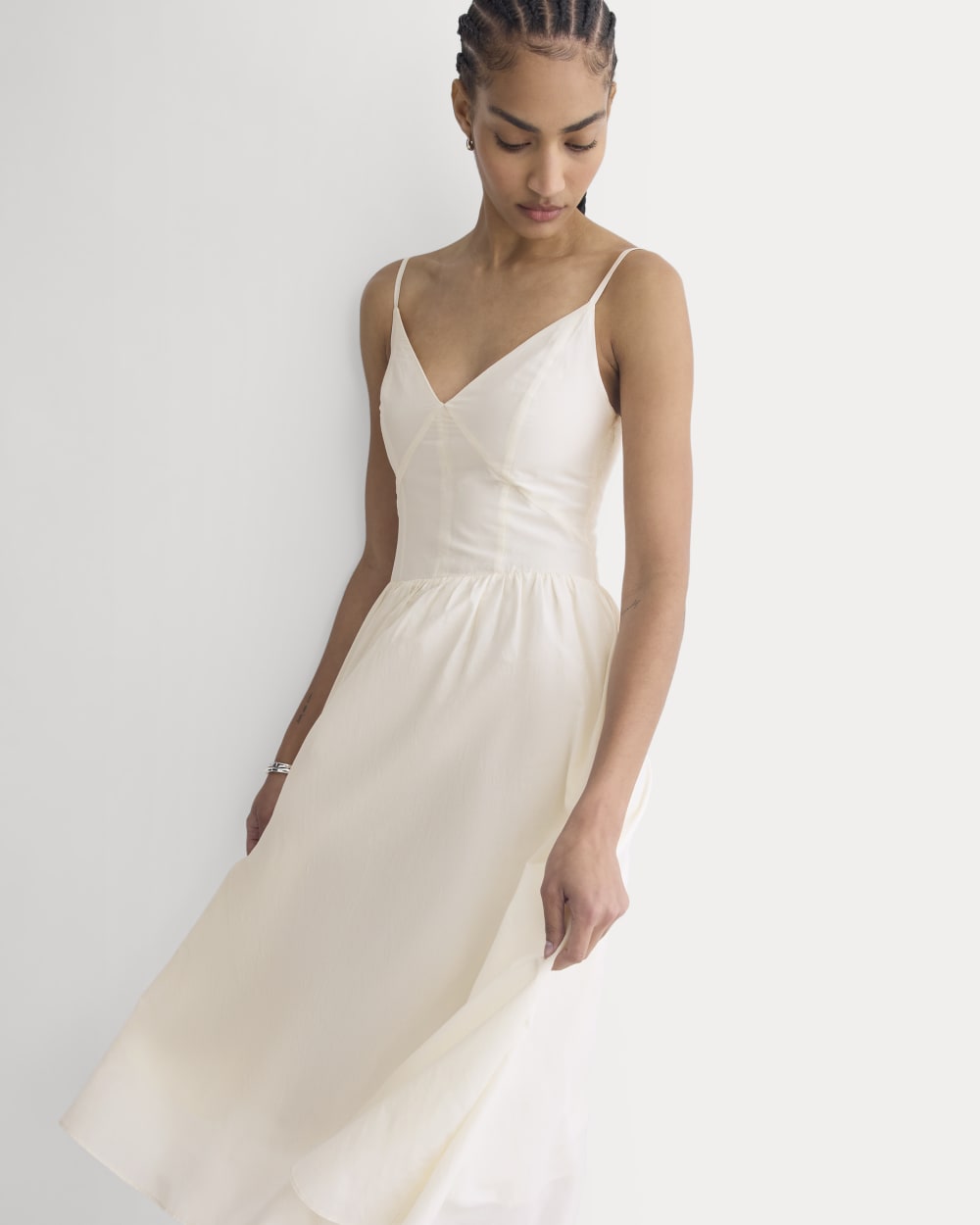 Midi Dress in Cotton Silk Voile in Bone — detail view