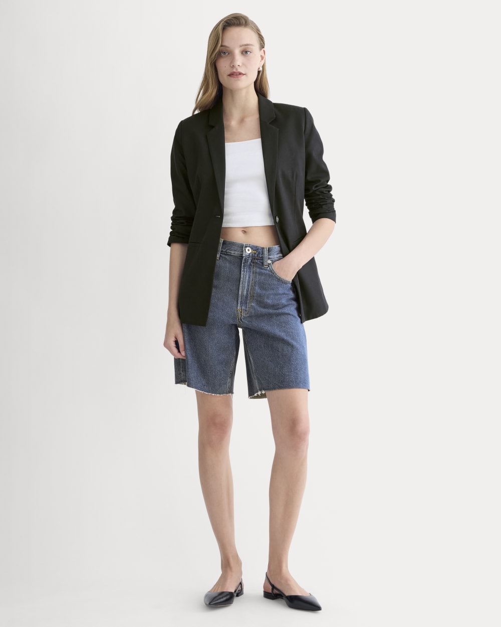 The OG Baggy Jean Short in Medium Blue — front view