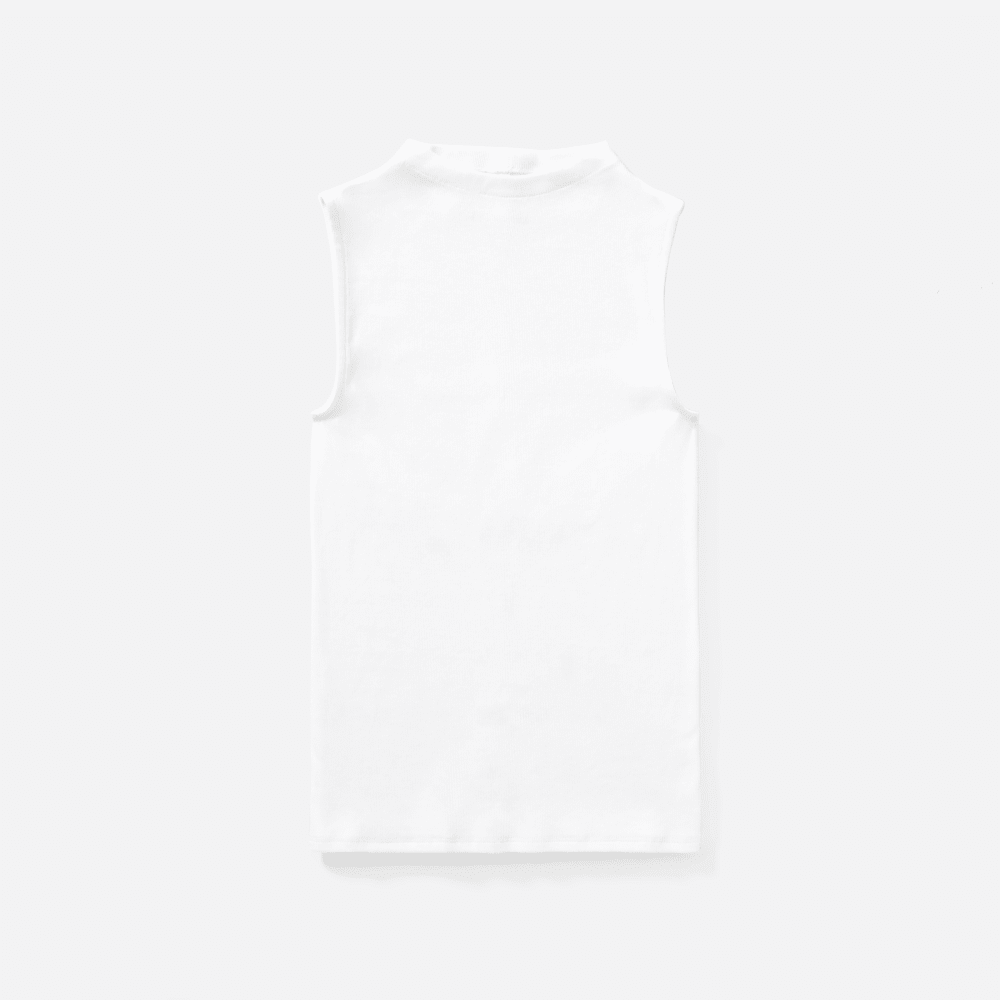 The Pima Micro-Rib Funnel-Neck Tank in White — front view
