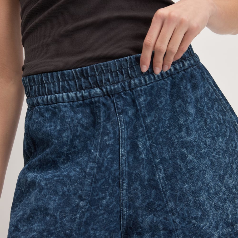 The Denim Utility Short in Dark Painterly Strokes — detail view