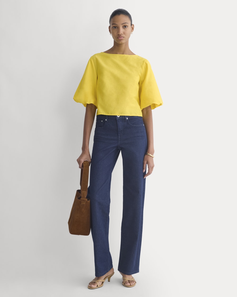 Bubble-Sleeve Top in Passion Fruit — detail view