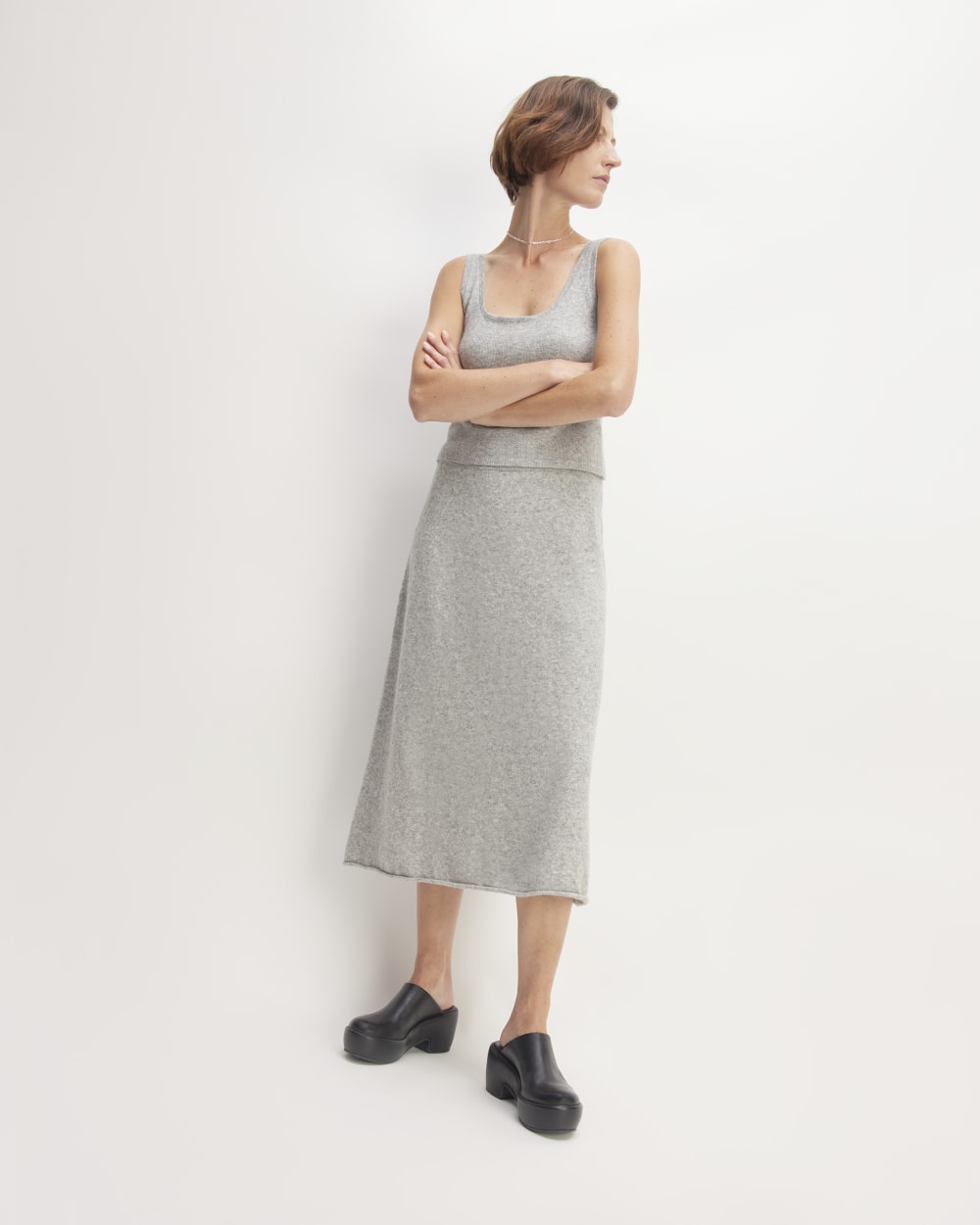 The Cozy-Stretch Skirt in Heathered Grey — front view