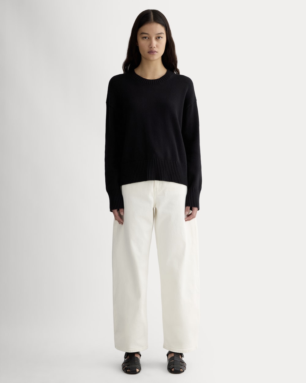 The Boxy Sweater in Everyday Cotton in Black — detail view