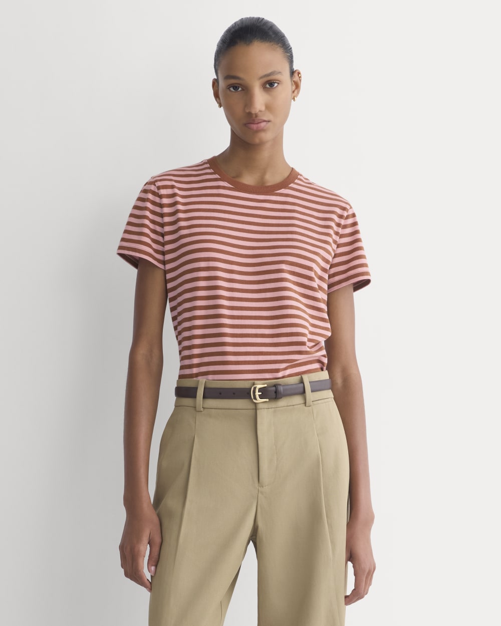 The Box-Cut Tee in Essential Cotton in Toffee/Pink — front view