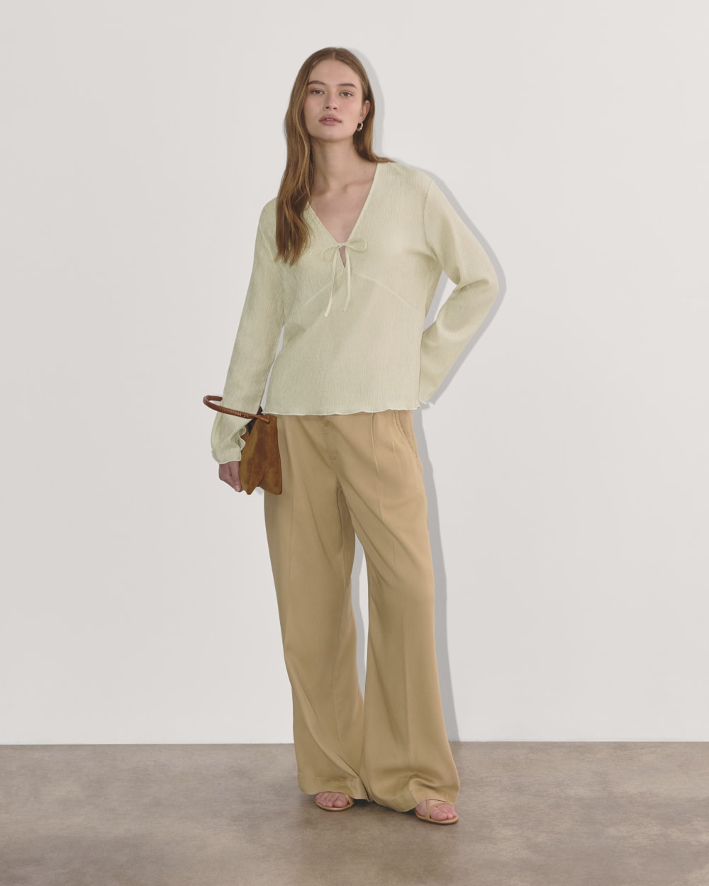 The Crinkle Long-Sleeve in Sandshell — detail view