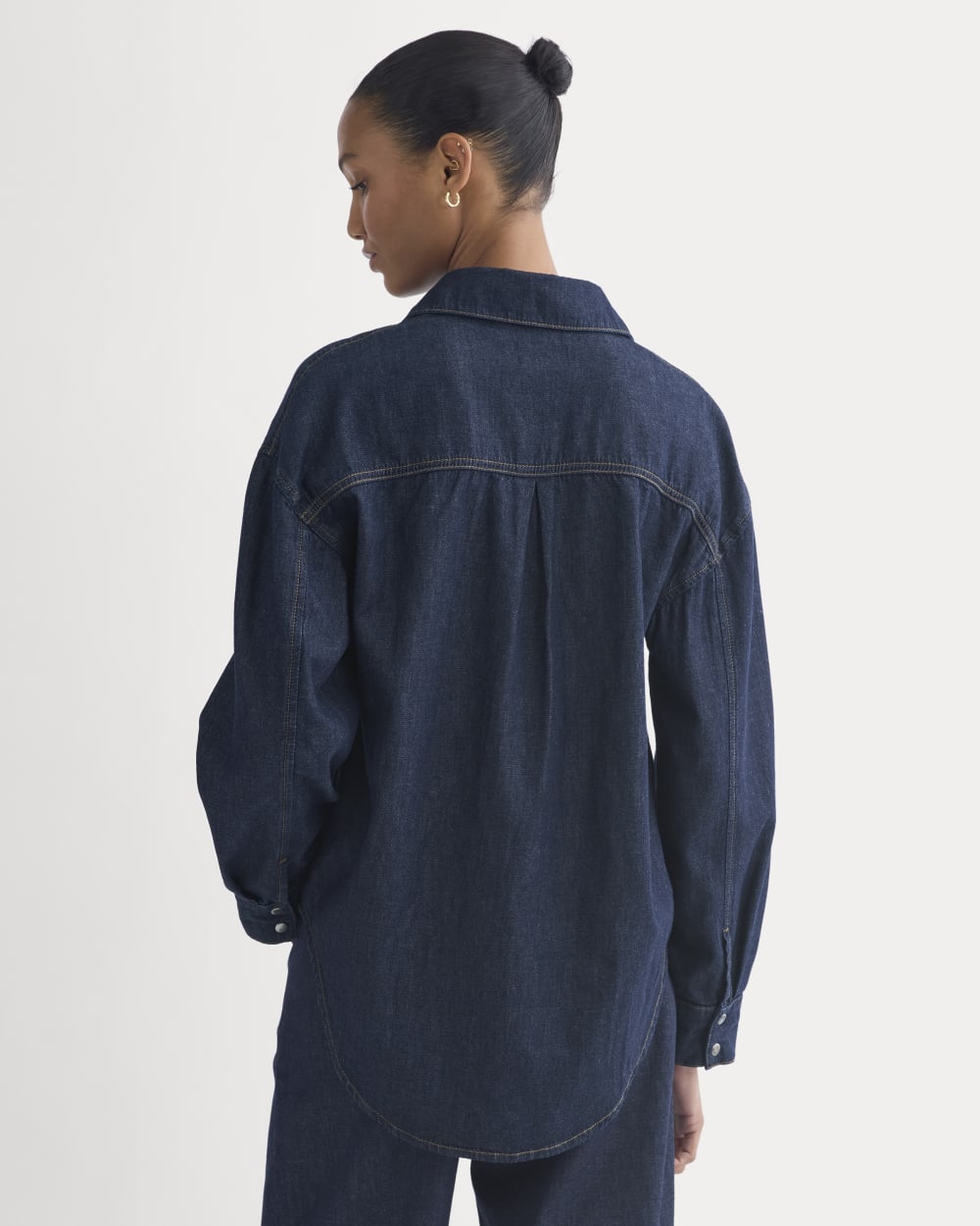 Everlane x Elena Bonvicini Balboa Button-Up Shirt in Deep Bay Indigo — detail view