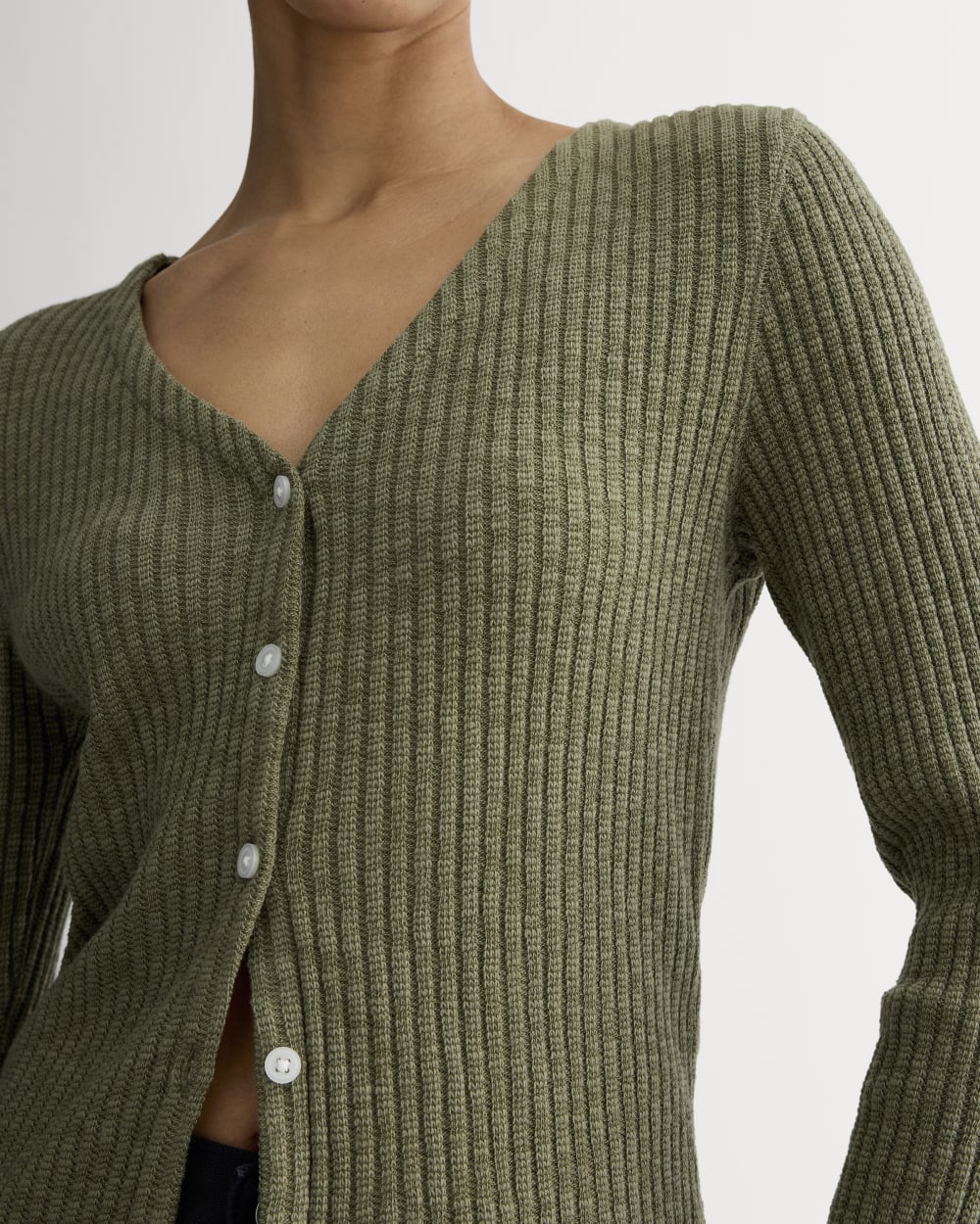 The Cozy Rib Cardigan in Kalamata — detail view