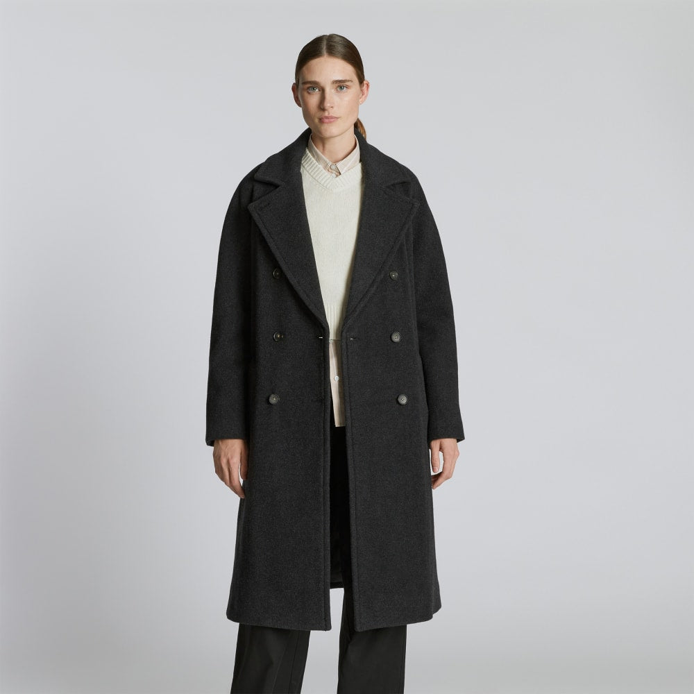 The Italian ReWool® Long Peacoat in Heathered Black — front view