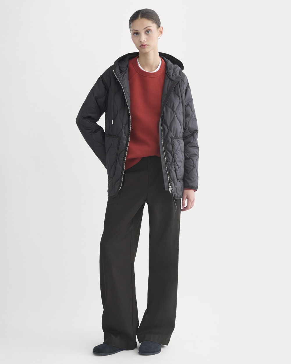 ReNew Quilted Hooded Liner in Black — detail view