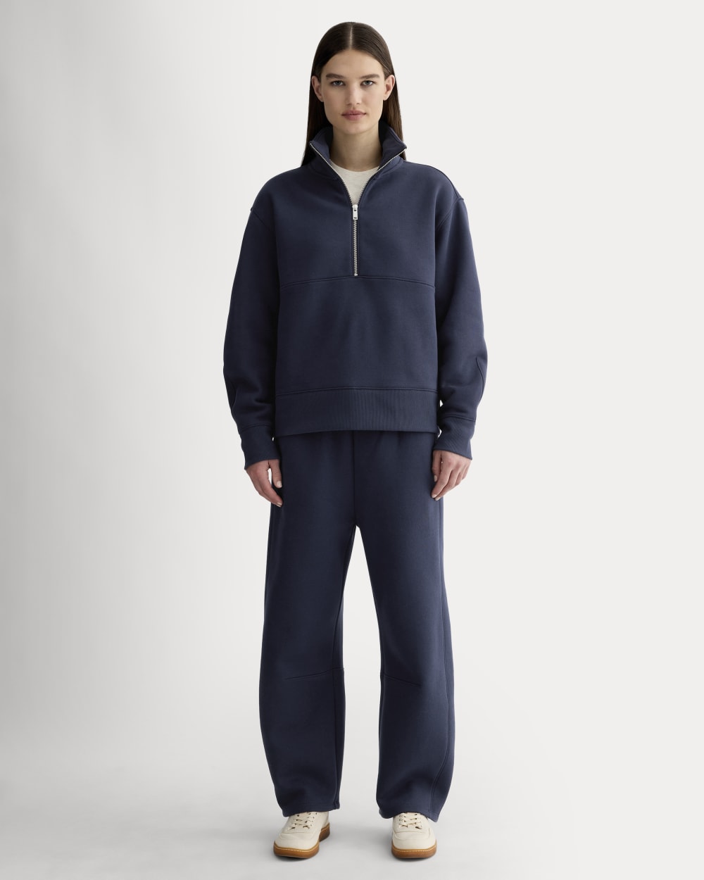 Luxe Fleece Half-Zip Sweatshirt in Navy — detail view