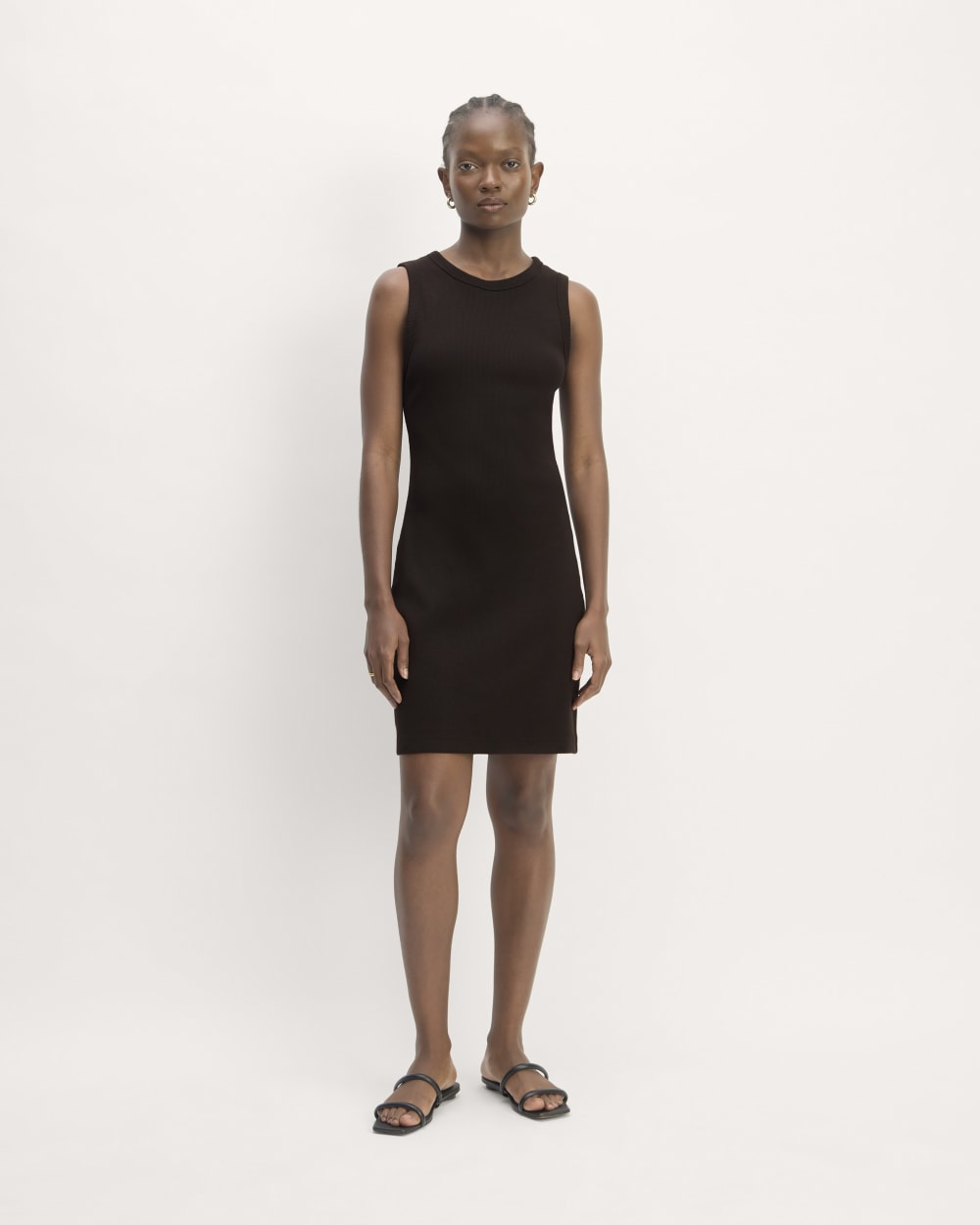 The Ribbed Mini Dress in Black — front view