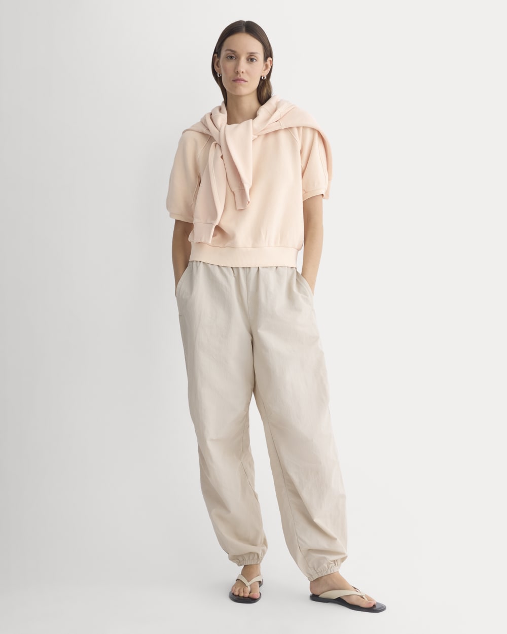 Lightweight Terry Blouson Short-Sleeve Crew in Pale Peach — detail view