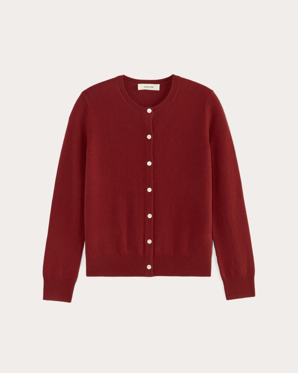 The Classic Cardigan in Cashmere in Berry Red — alternate view