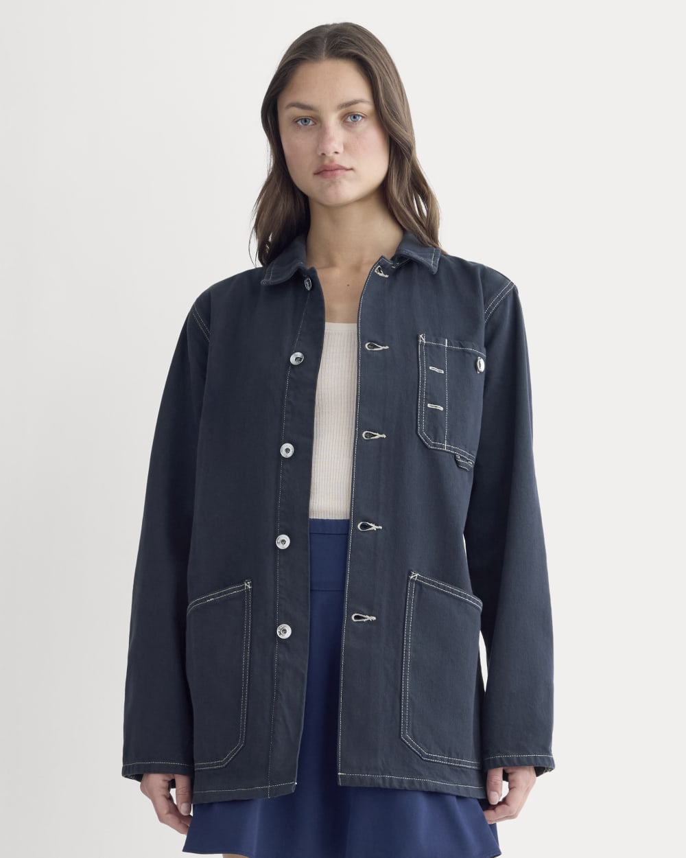 The Denim Chore Jacket in Garment-Dyed Navy — front view