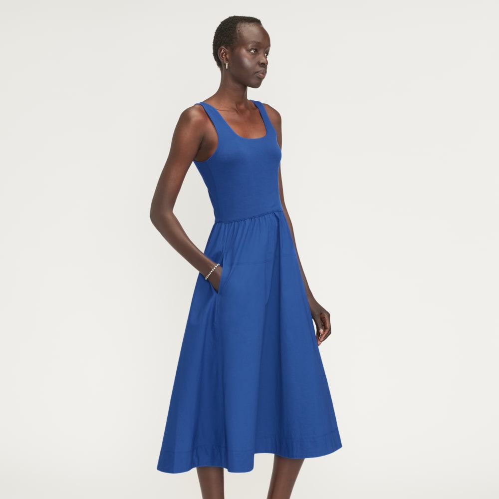 The Riviera Dress in Mazarine Blue — detail view