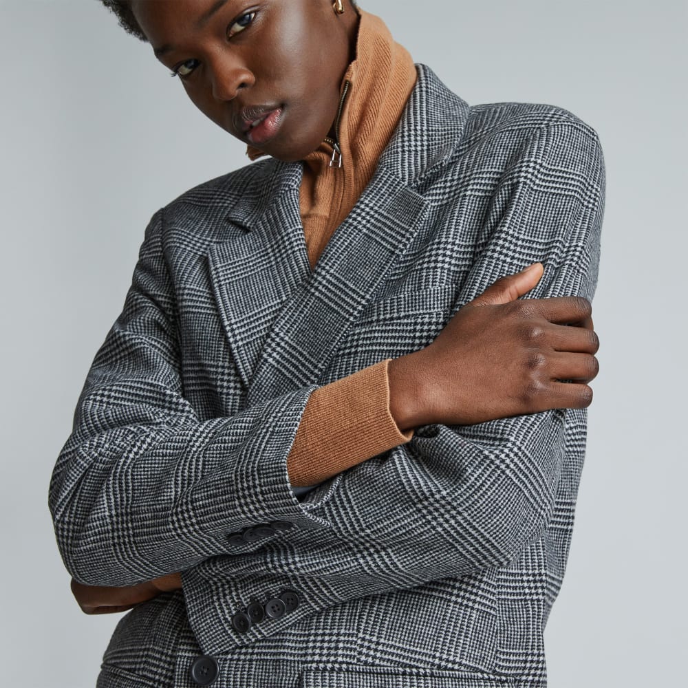 The Oversized Blazer in Wool in Glen Plaid — detail view