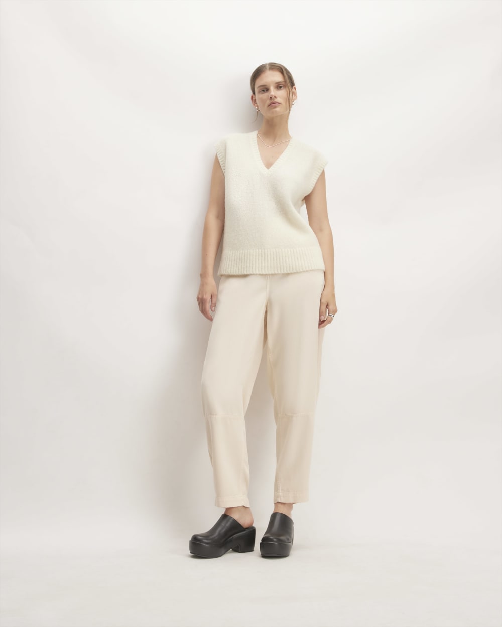 The Alpaca V-Neck Vest in Snow — detail view