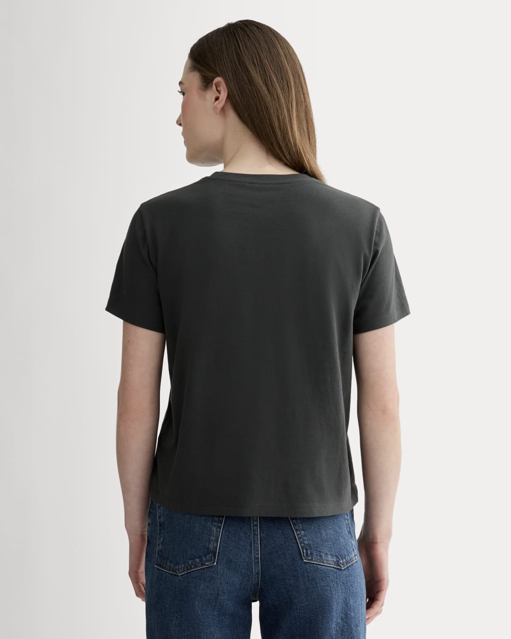 The Box-Cut Tee in Essential Cotton in Washed Black — detail view