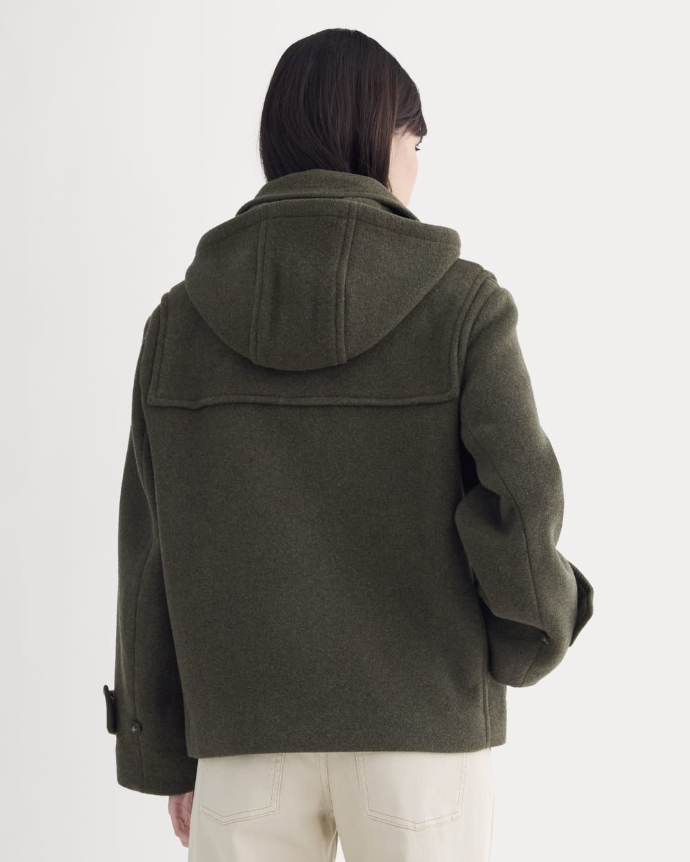 The ReWool Duffle Coat in Heather Beech — detail view