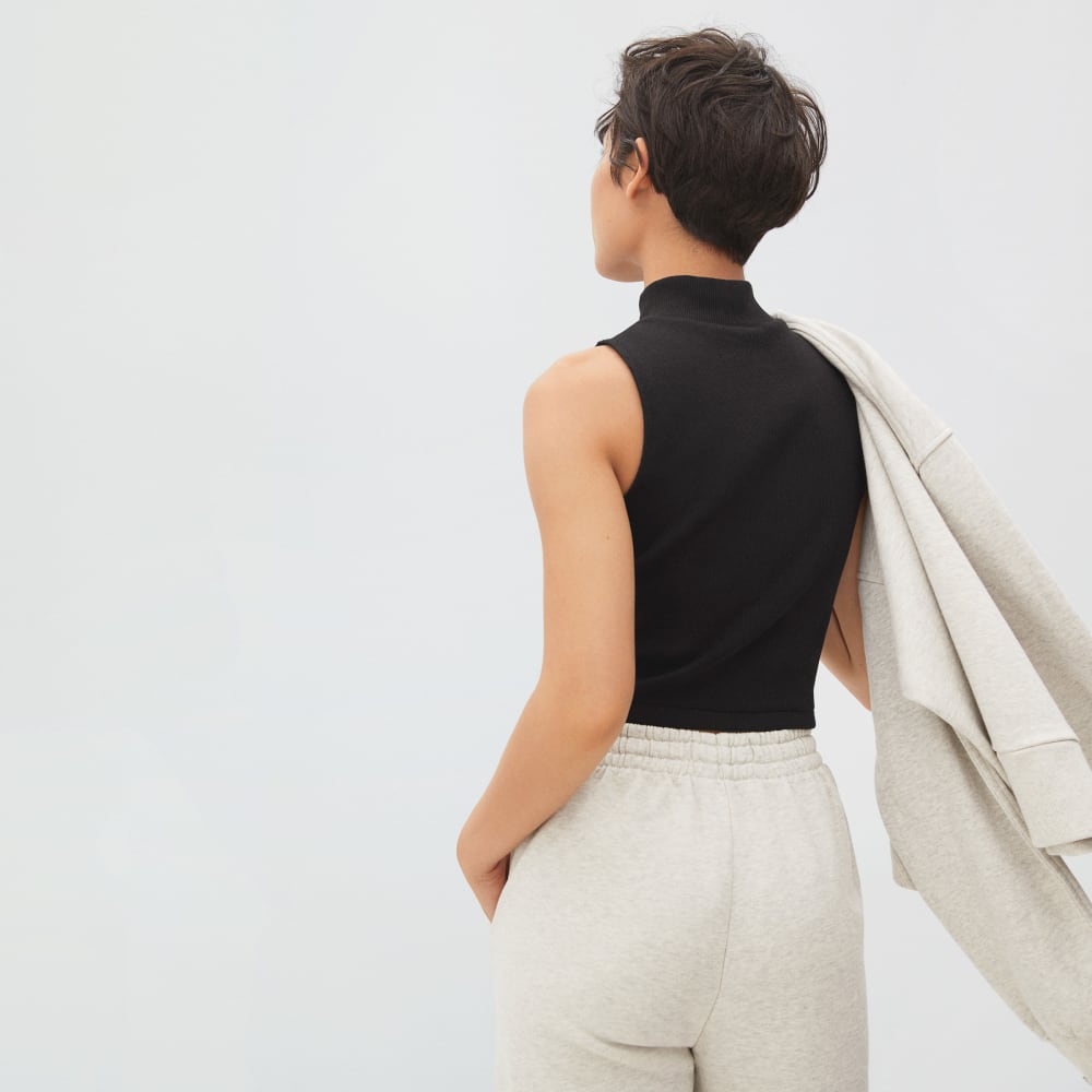 The Ribbed Mockneck Tank in Black — detail view
