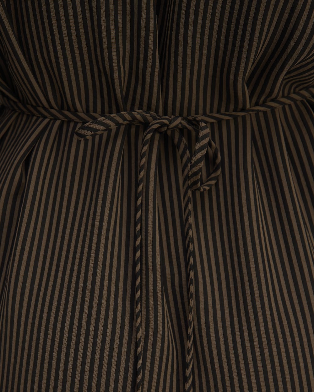 The Mini Jacquard Stripe Shirt Dress in Cocoa / Black — detail view