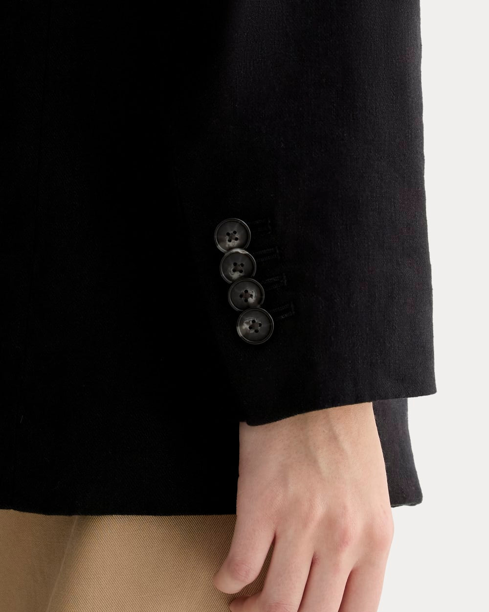 The Oversized Blazer in Stretch Linen in Black — detail view