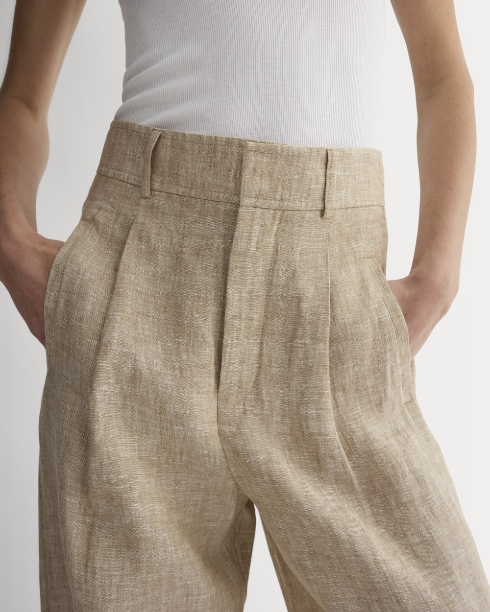 The Linen Way-High® Drape Pant in Cornstalk Chambray — detail view