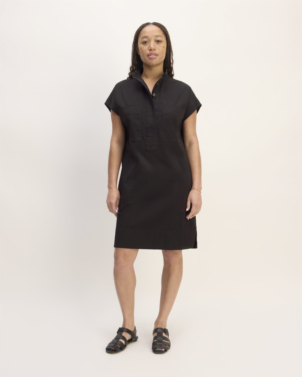 The Easy Workwear Dress in Black — detail view
